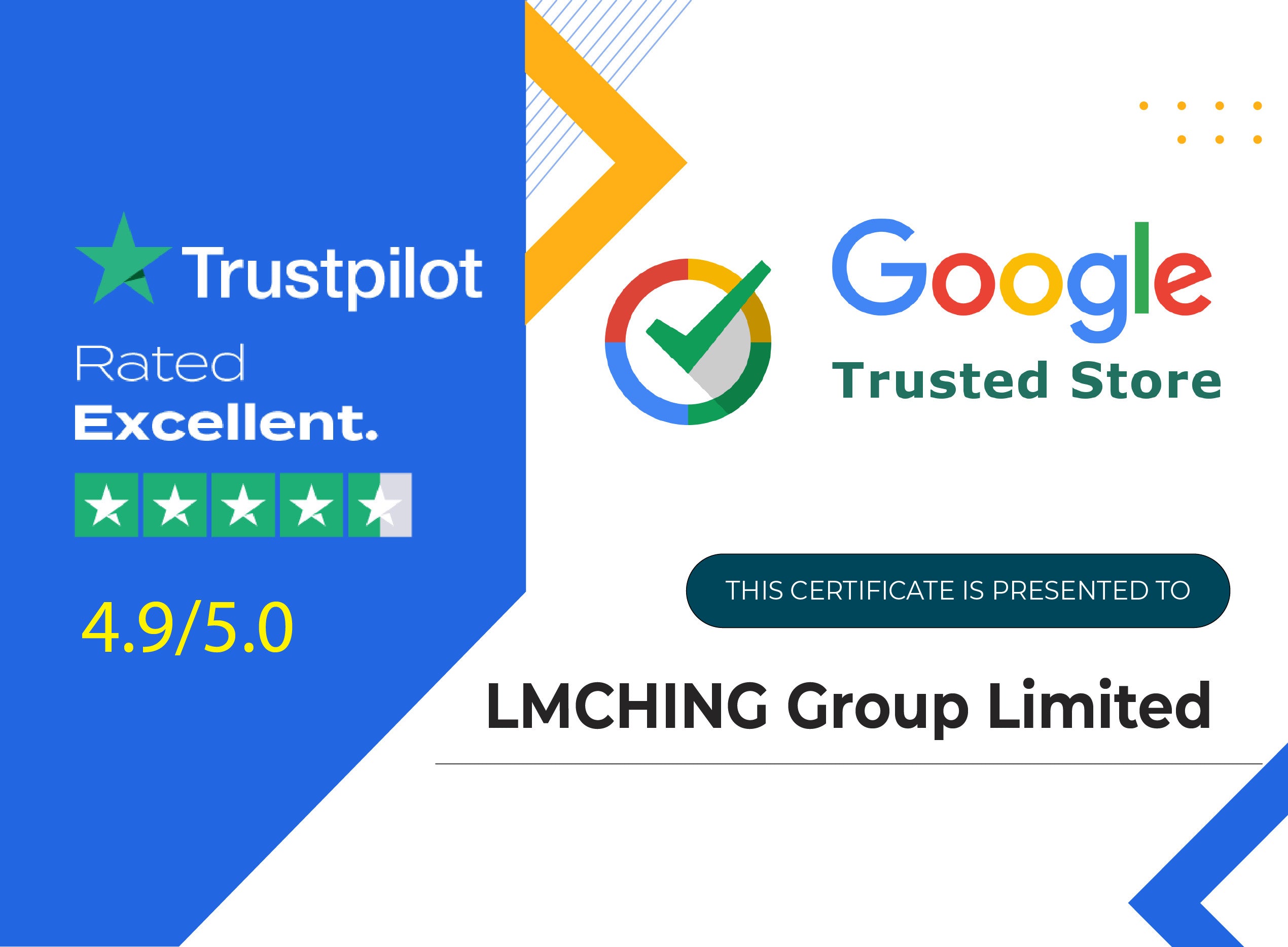 客戶至上 - 為我們贏得 Google Top Quality Store Badge 和 TrustPilot 4.9/5 星評分