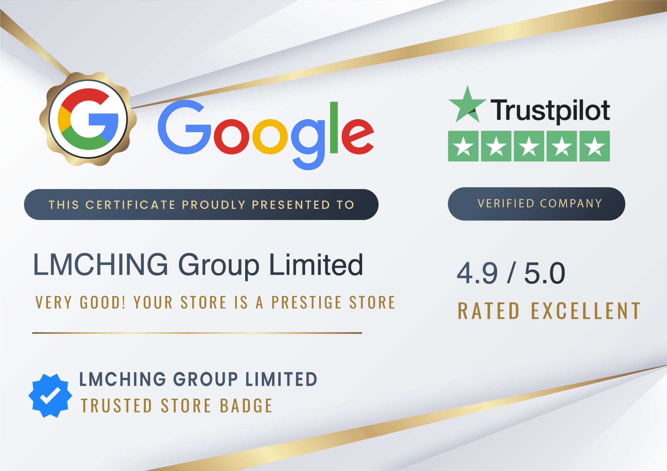 Le client est roi - Nous avons remporté le badge Google Top Quality Store et 4.9/5 étoiles sur TrustPilot