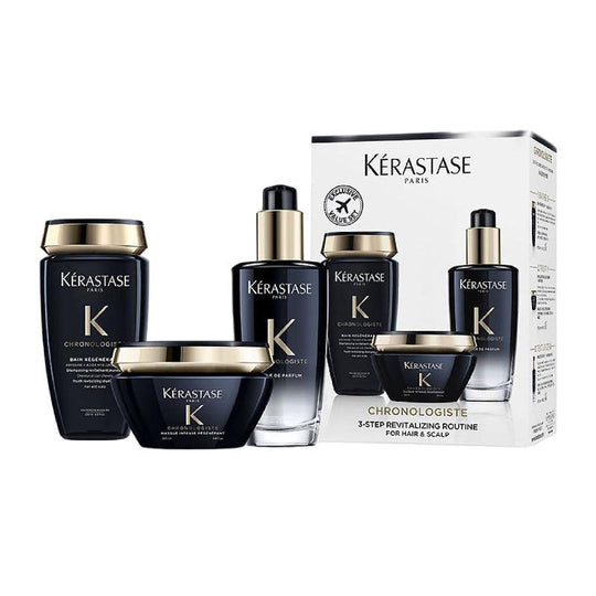 KERASTASE Rangkaian Rutin Revitalisasi Chronologiste 3 Langkah (Shampo 250ml + Masker Rambut 200ml + Minyak Rambut 100ml)