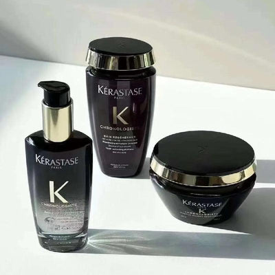 KERASTASE Chronologiste, Conjunto de Rutina Revitalizante en 3 Pasos (Shampoo 250ml + Mascarilla para el Cabello 200ml + Aceite para el Cabello 100ml)