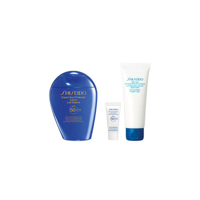 SHISEIDO zonbescherming Essentials Set (Lotion 150ml + Emulsie 75ml + Crème 5ml)