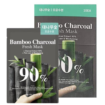 Bring Green Máscara Fresca Hidratante para Cuidados com os Poros de 90% de Carvão de Bamboo 20g x 10
