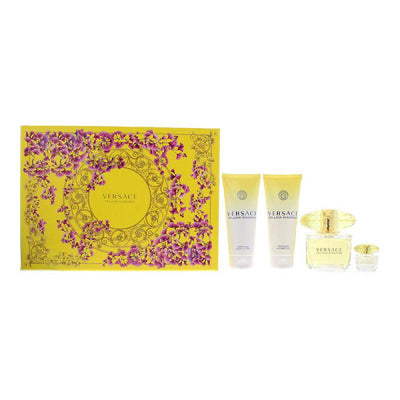 Versace イエローダイヤモンド 4本ギフトボックスセット (EDT 90ml + 5ml + シャワージェル 100ml + ボディローション 100ml)